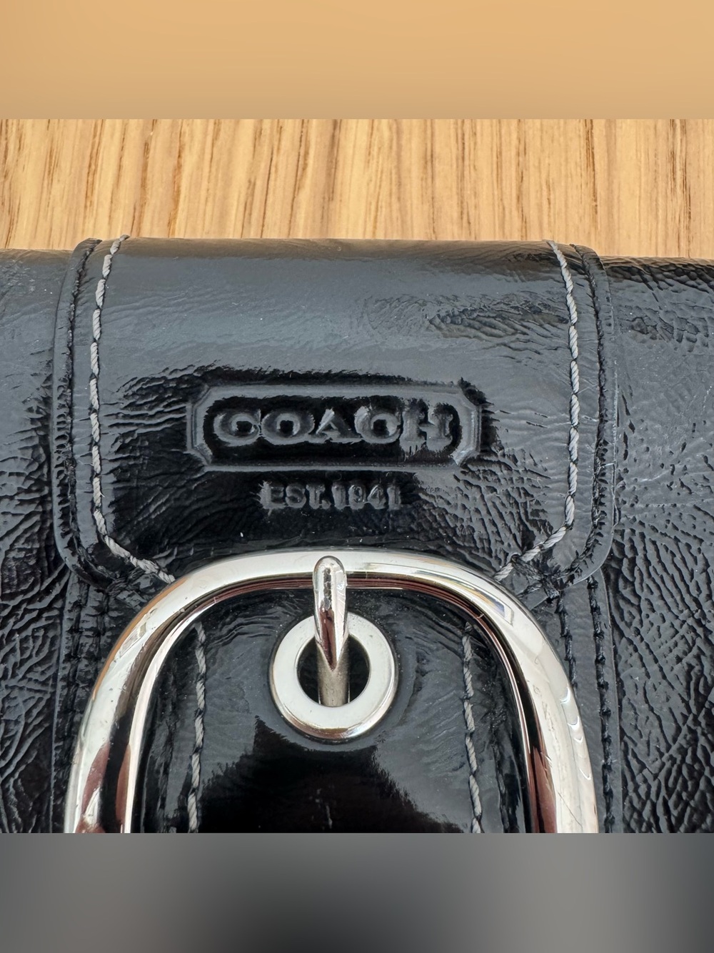 Coach Black Patent Leather Buckle Wristlet - Picture 3 of 12